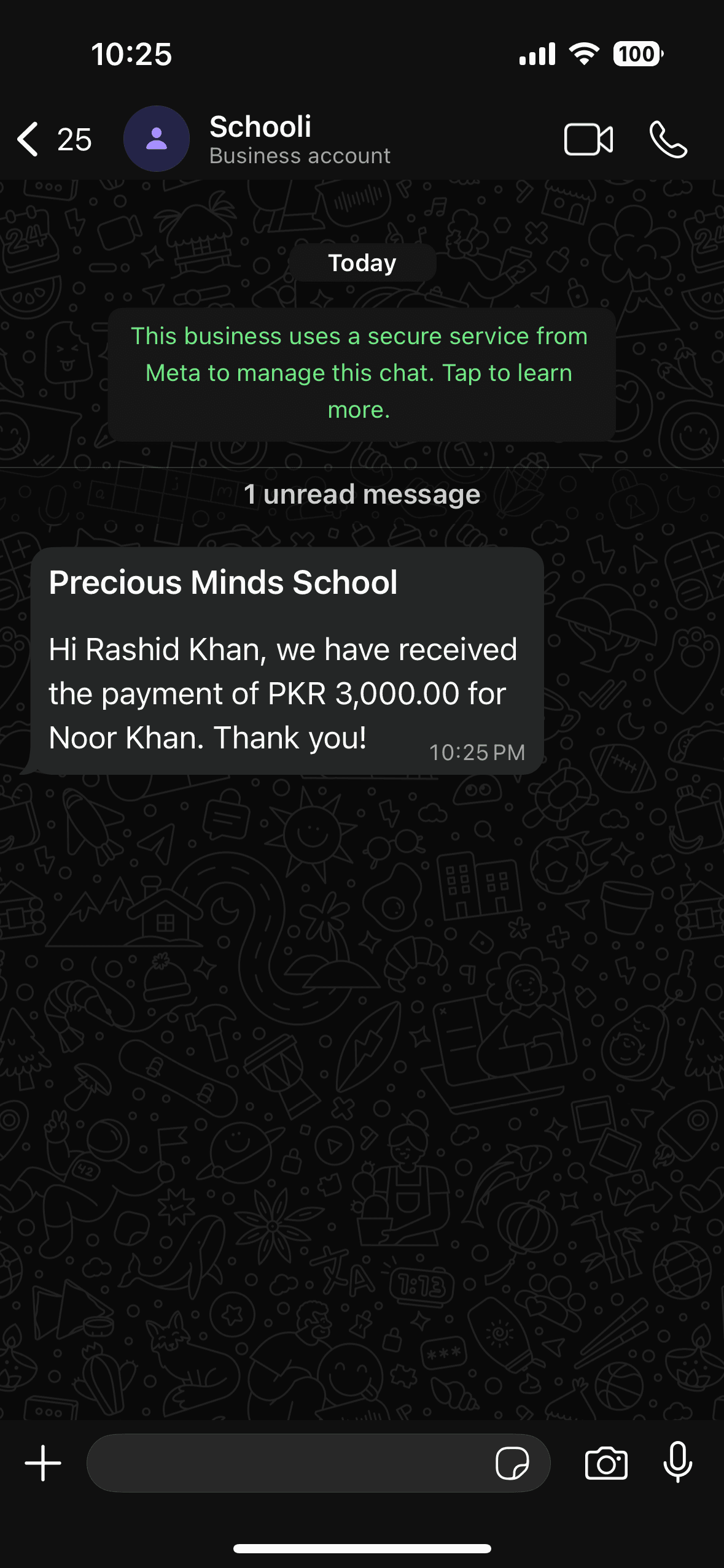 Payment receipt shared with parents after fee collection